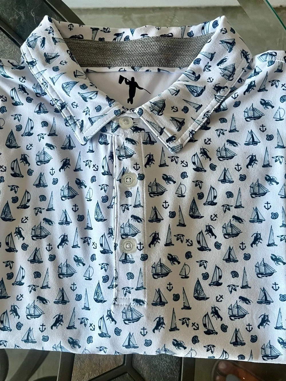 Anderson Ord White Polo with Navy Nautical Print PGA WEST logo